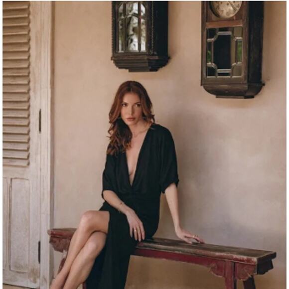 Pampelone Giselle Midi Dress Black Plunge Neck Front Twist Womens Small New - Picture 2 of 16